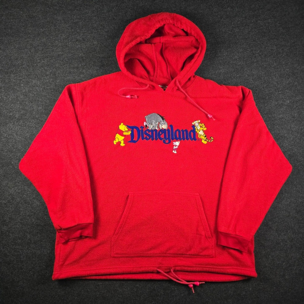 VTG Disneyland Red Hooded Fleece Tigger Eyore Piglet Oversized Nostalgia Size L